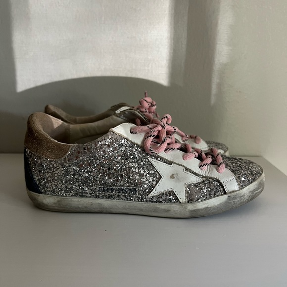 Silver Glitter Golden Goose Superstar Sneakers Size 38 - Picture 3 of 6